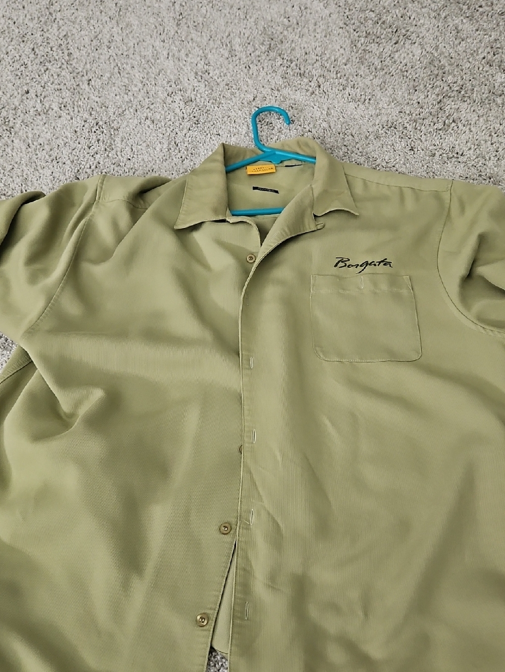 Men's Olive Green Short-Sleeve Button-Up Shirt